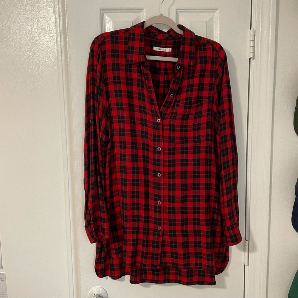 Kenneth Cole Reaction Red Plaid Flannel Tunic